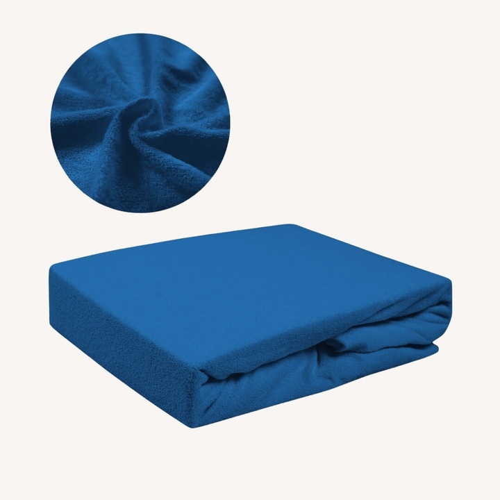 Cearceaf de pat, Frotte, Albastru marin, 200 x 220 cm, fara elastic,180 g/m², 85% bumbac, 15% poliester, Oeko-tex standard 100