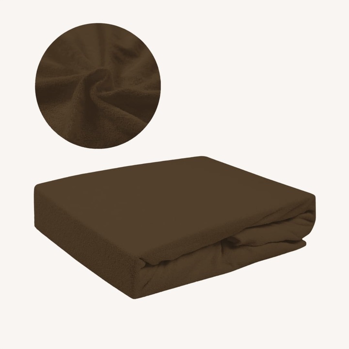 Cearceaf de pat, Frotte, Ciocolata, 200 x 200 cm, fara elastic,180 g/m², 85% bumbac, 15% poliester, Oeko-tex standard 100