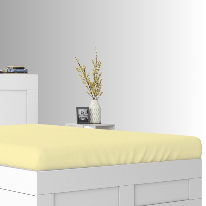 Cearceaf de pat, Jersey, Crem, 120 x 200 cm, cu elastic, 140 g/m2, 100% bumbac, Oeko-tex standard 100