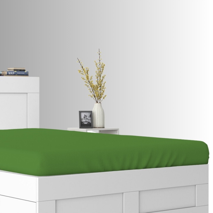 Cearceaf de pat, Jersey, Verde, 120 x 200 cm, cu elastic, 140 g/m2, 100% bumbac, Oeko-tex standard 100