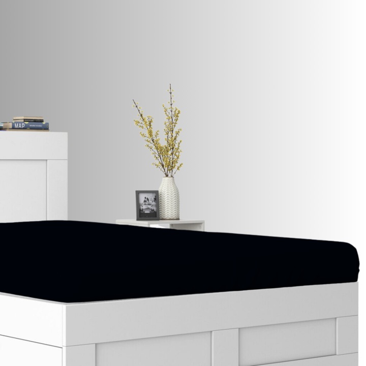 Cearceaf de pat, Jersey, Negru, 200 x 220 cm, cu elastic, 140 g/m2, 100% bumbac, Oeko-tex standard 100