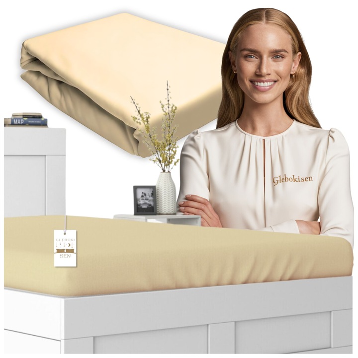 Cearceaf de pat, Jersey, Cappuccino, 180 x 200 cm, cu elastic, 140 g/m2, 100% bumbac, Oeko-tex standard 100