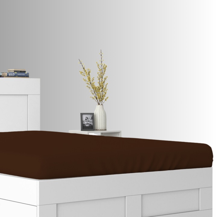 Cearceaf de pat, Jersey, Ciocolata, 120 x 200 cm, cu elastic, 140 g/m2, 100% bumbac, Oeko-tex standard 100