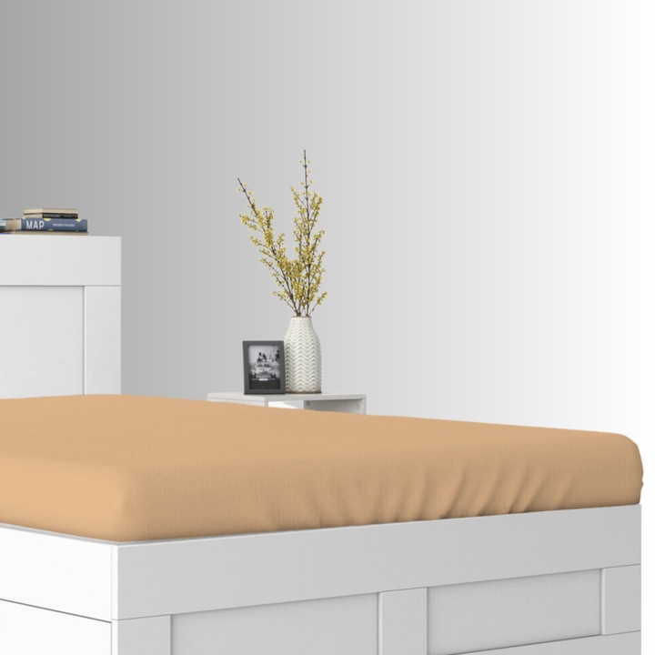 Cearceaf de pat, Jersey, Bej, 120 x 200 cm, cu elastic, 140 g/m2, 100% bumbac, Oeko-tex standard 100