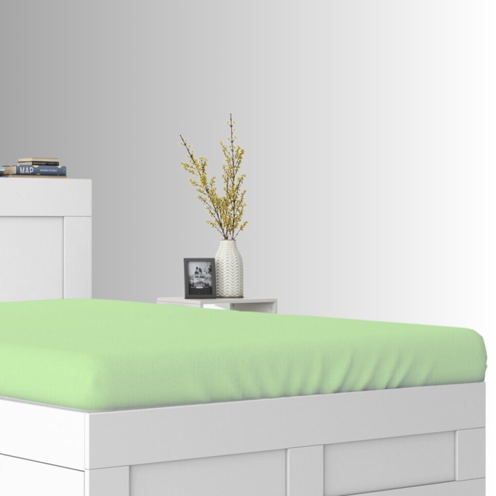 Cearceaf de pat, Jersey, Pistachio verde, 120 x 200 cm, cu elastic, 140 g/m2, 100% bumbac, Oeko-tex standard 100
