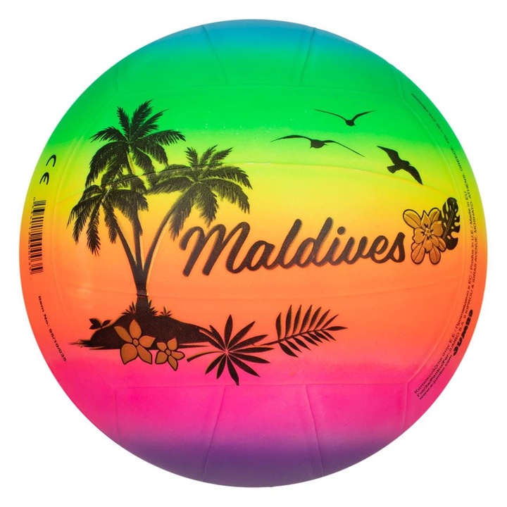 Színes műanyag strandlabda "Maldív-szigetek" 25 cm, pálmafa kivitel, ideális tengerparti szórakozáshoz, könnyű és tartós