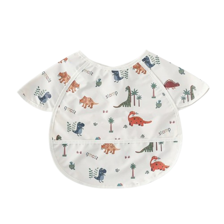 Salopeta copii, imprimeu dinozaur, impermeabil, respirabil, 6-36 luni, crem alb