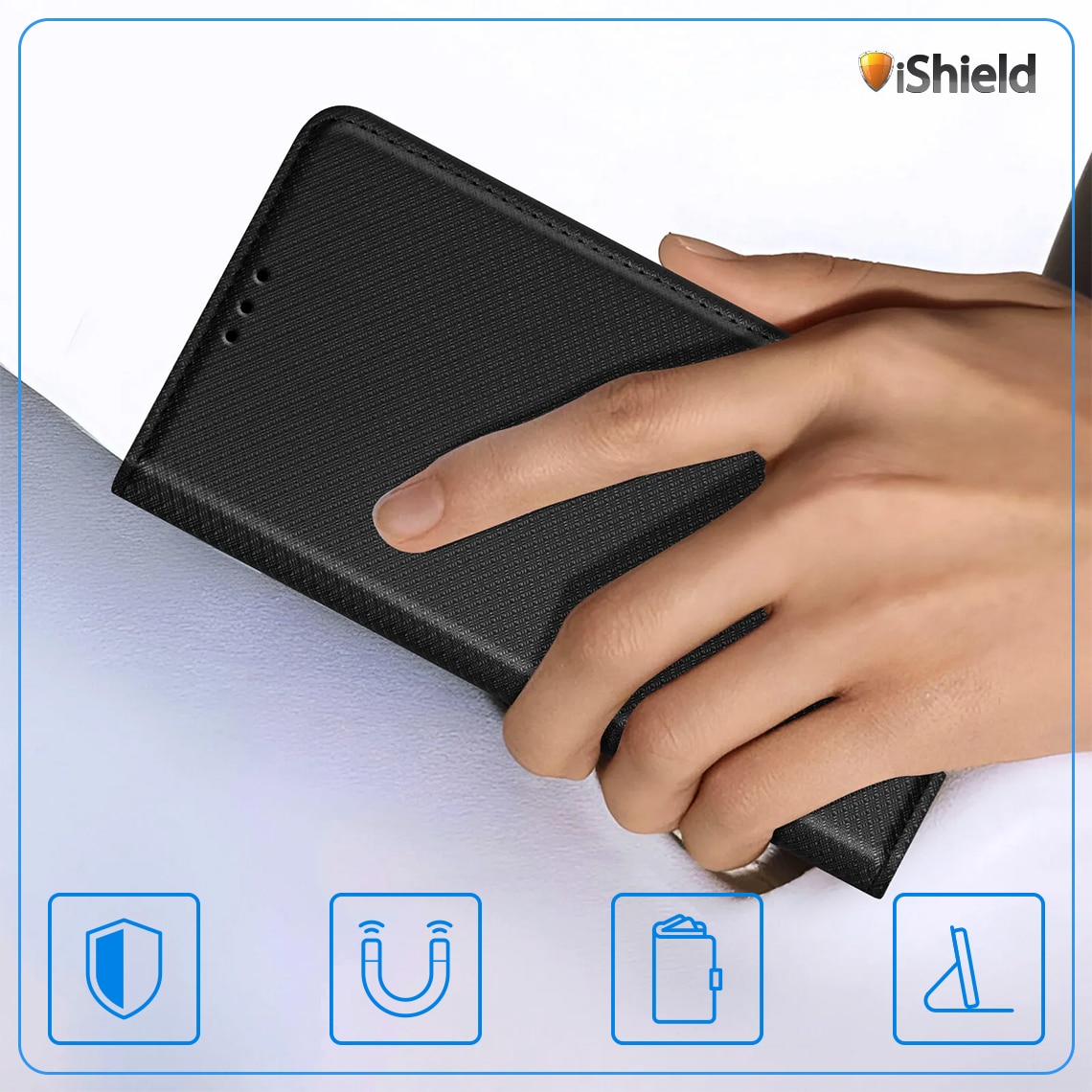 Husa pentru Samsung A16 (A166), Smart Flip, tip carte cu inchidere magnetica, Buzunar Carduri, functie Stand de vizualizare, Eco-Leather + Silicon, Neagra