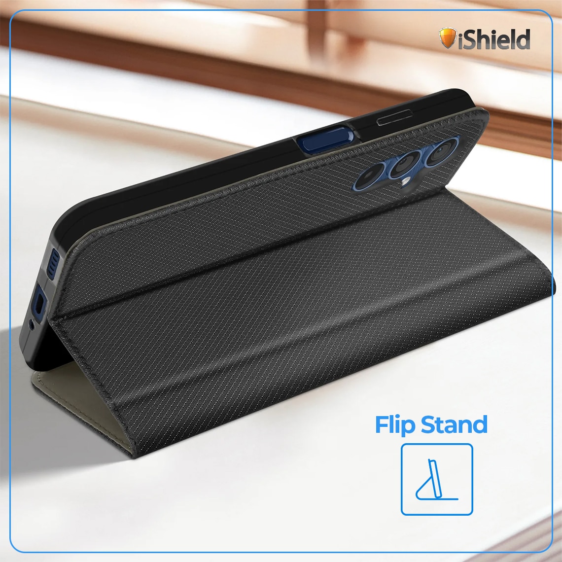 Husa pentru Samsung A16 (A166), Smart Flip, tip carte cu inchidere magnetica, Buzunar Carduri, functie Stand de vizualizare, Eco-Leather + Silicon, Neagra