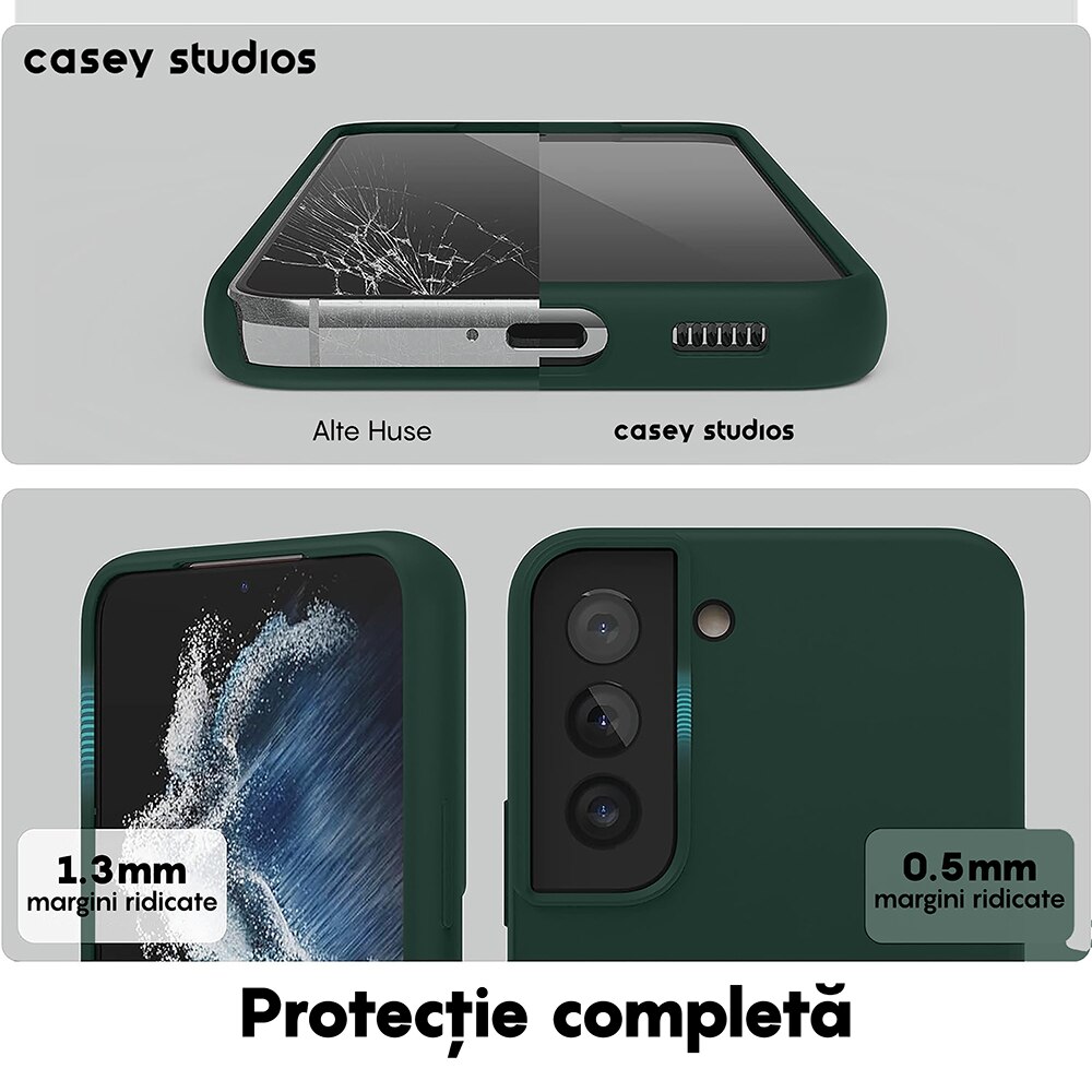 Husa CASEY STUDIOS™ pentru Samsung Galaxy S22 Plus, Soft Silicone Premium, Verde Inchis, Microfibra in Interior, de Protectie, Ultra Slim, pentru Incarcare Wireless, Margini Ridicate pentru Protectia Ecranului si a Camerelor