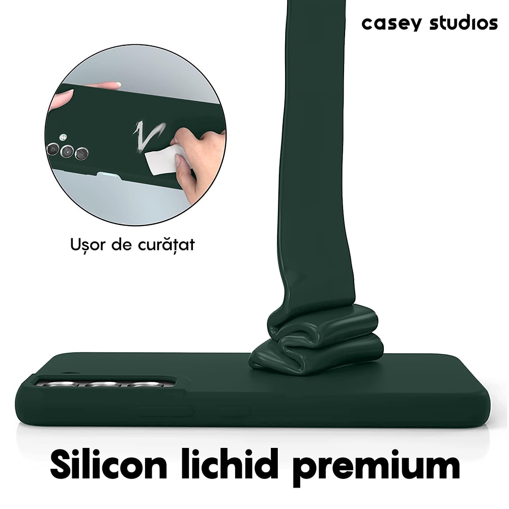 Husa CASEY STUDIOS™ pentru Samsung Galaxy S22 Plus, Soft Silicone Premium, Verde Inchis, Microfibra in Interior, de Protectie, Ultra Slim, pentru Incarcare Wireless, Margini Ridicate pentru Protectia Ecranului si a Camerelor
