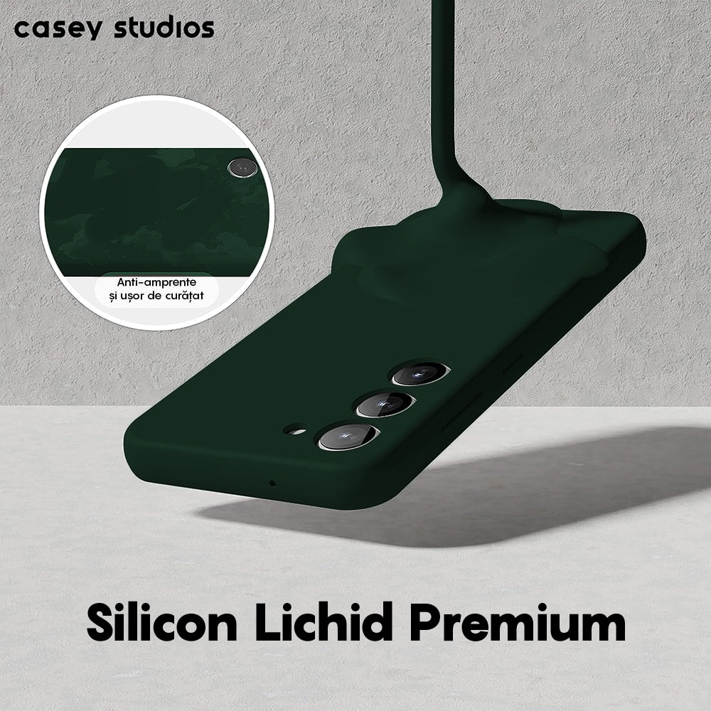 Husa CASEY STUDIOS™ compatibila cu Samsung Galaxy S23, Soft Silicone Premium, Verde Inchis, Microfibra in Interior, de Protectie, Ultra Slim, pentru Incarcare Wireless, Margini Ridicate pentru Protectia Ecranului si a Camerelor