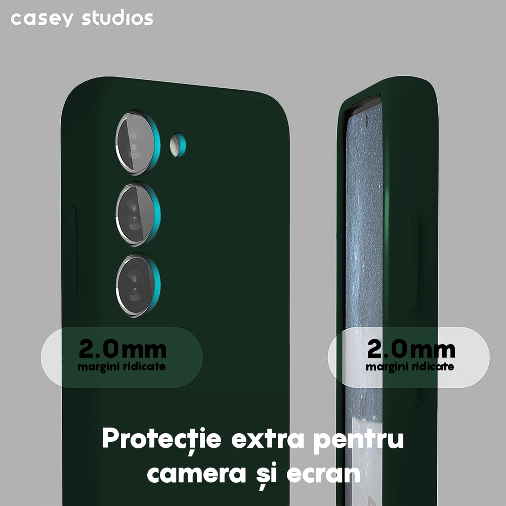Husa CASEY STUDIOS™ compatibila cu Samsung Galaxy S23, Soft Silicone Premium, Verde Inchis, Microfibra in Interior, de Protectie, Ultra Slim, pentru Incarcare Wireless, Margini Ridicate pentru Protectia Ecranului si a Camerelor