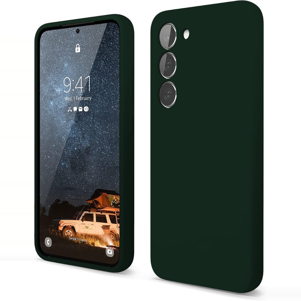 Husa CASEY STUDIOS™ compatibila cu Samsung Galaxy S23, Soft Silicone Premium, Verde Inchis, Microfibra in Interior, de Protectie, Ultra Slim, pentru Incarcare Wireless, Margini Ridicate pentru Protectia Ecranului si a Camerelor