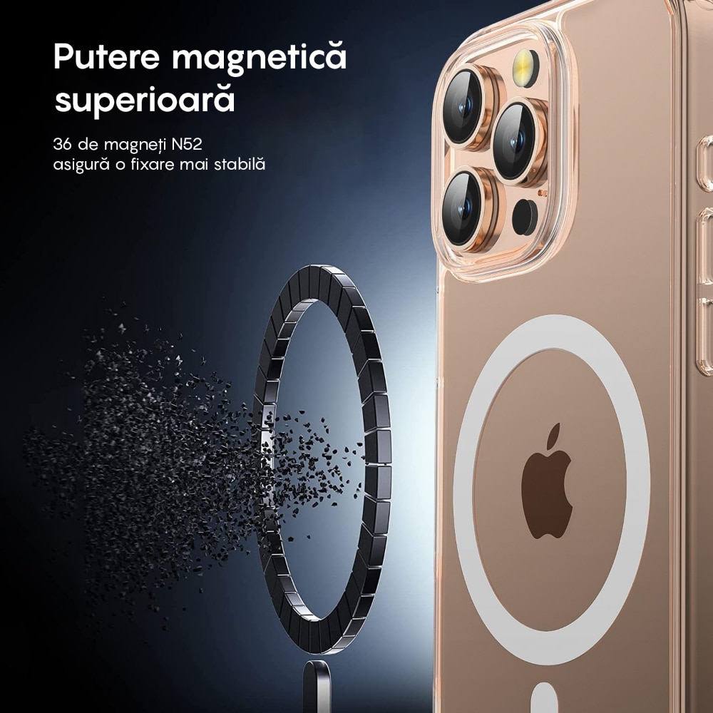 Husa compatibila cu Incarcare Magsafe compatibila cu iPhone 16 Pro, CASEY STUDIOS™, Transparent, de Protectie, Slim, pentru Incarcare Wireless, Margini Ridicate de Protectia Ecranului si a Camerelor