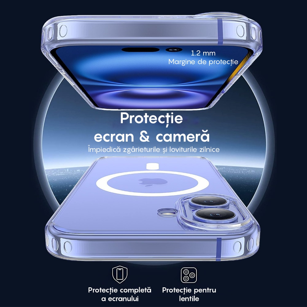 Husa compatibila cu Incarcare Magsafe pentru pentru Apple iPhone 16 Plus, CASEY STUDIOS™, Transparent, de Protectie, Slim, pentru Incarcare Wireless, Margini Ridicate pentru Protectia Ecranului si a Camerelor