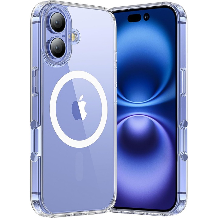 Husa compatibila cu Incarcare Magsafe pentru pentru Apple iPhone 16, CASEY STUDIOS™, Transparent, de Protectie, Slim, pentru Incarcare Wireless, Margini Ridicate pentru Protectia Ecranului si a Camerelor