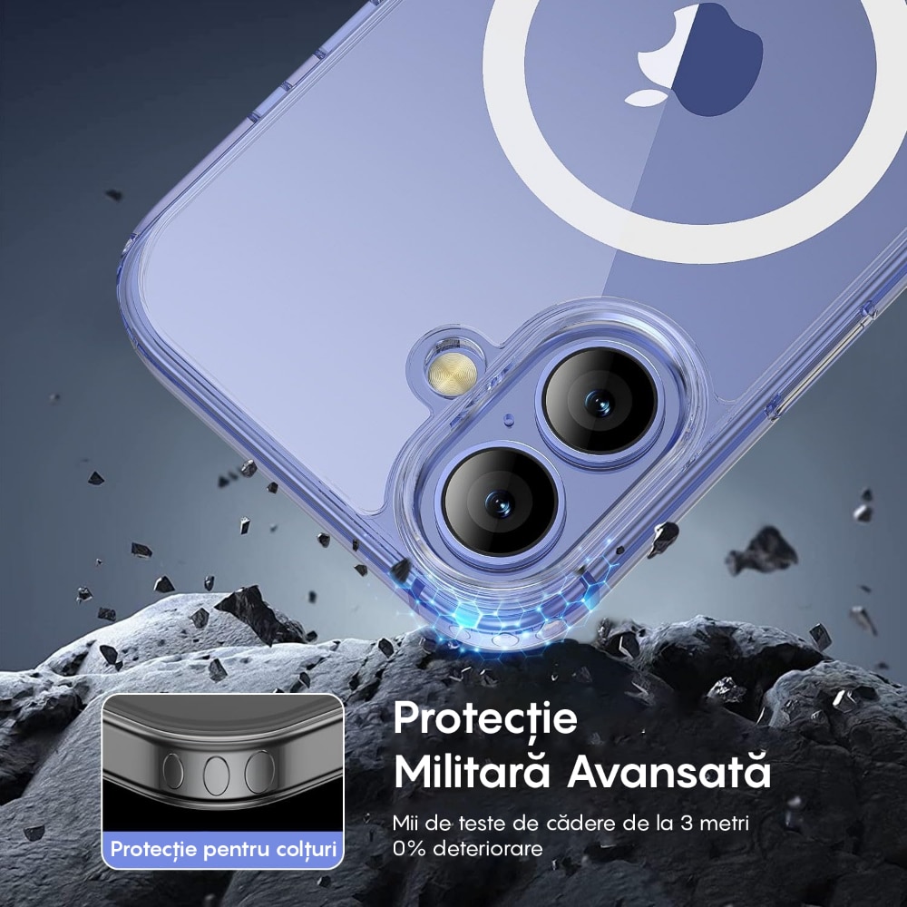 Husa compatibila cu Incarcare Magsafe pentru pentru Apple iPhone 16 Plus, CASEY STUDIOS™, Transparent, de Protectie, Slim, pentru Incarcare Wireless, Margini Ridicate pentru Protectia Ecranului si a Camerelor