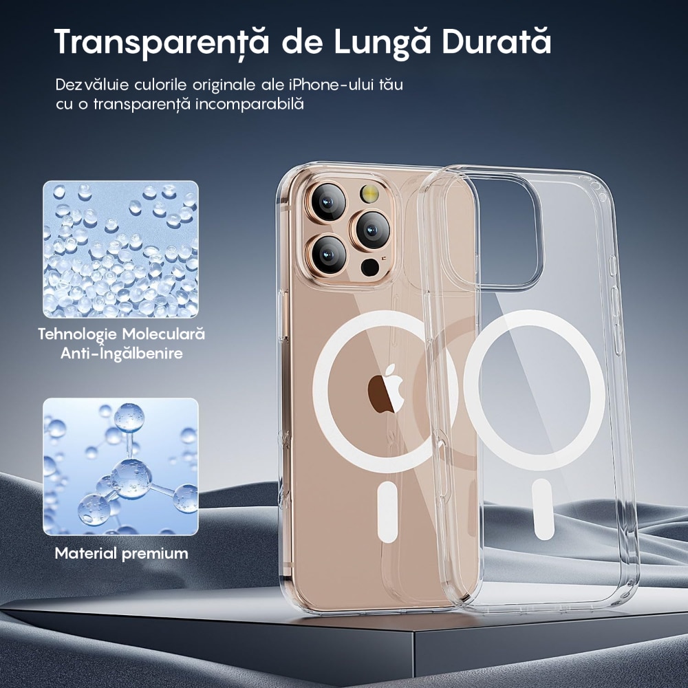 Husa compatibila cu Incarcare Magsafe compatibila cu iPhone 16 Pro, CASEY STUDIOS™, Transparent, de Protectie, Slim, pentru Incarcare Wireless, Margini Ridicate de Protectia Ecranului si a Camerelor