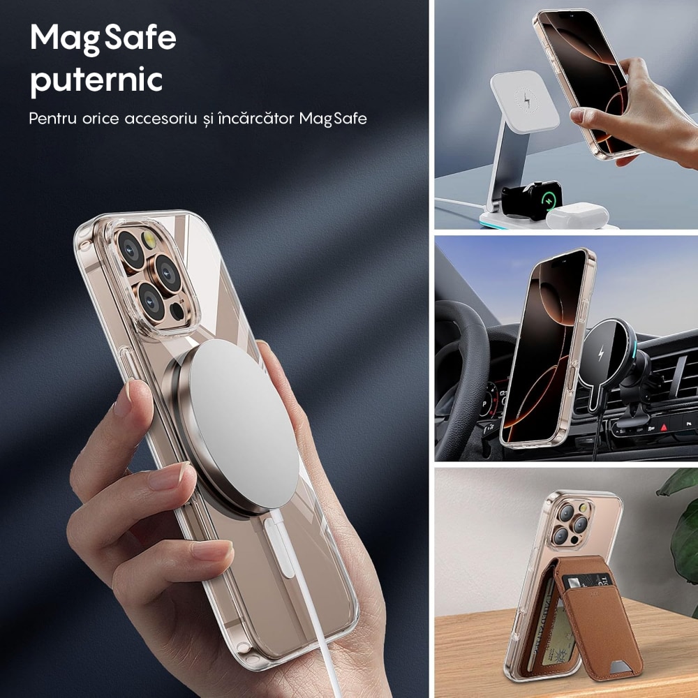 Husa compatibila cu Incarcare Magsafe compatibila cu iPhone 16 Pro, CASEY STUDIOS™, Transparent, de Protectie, Slim, pentru Incarcare Wireless, Margini Ridicate de Protectia Ecranului si a Camerelor