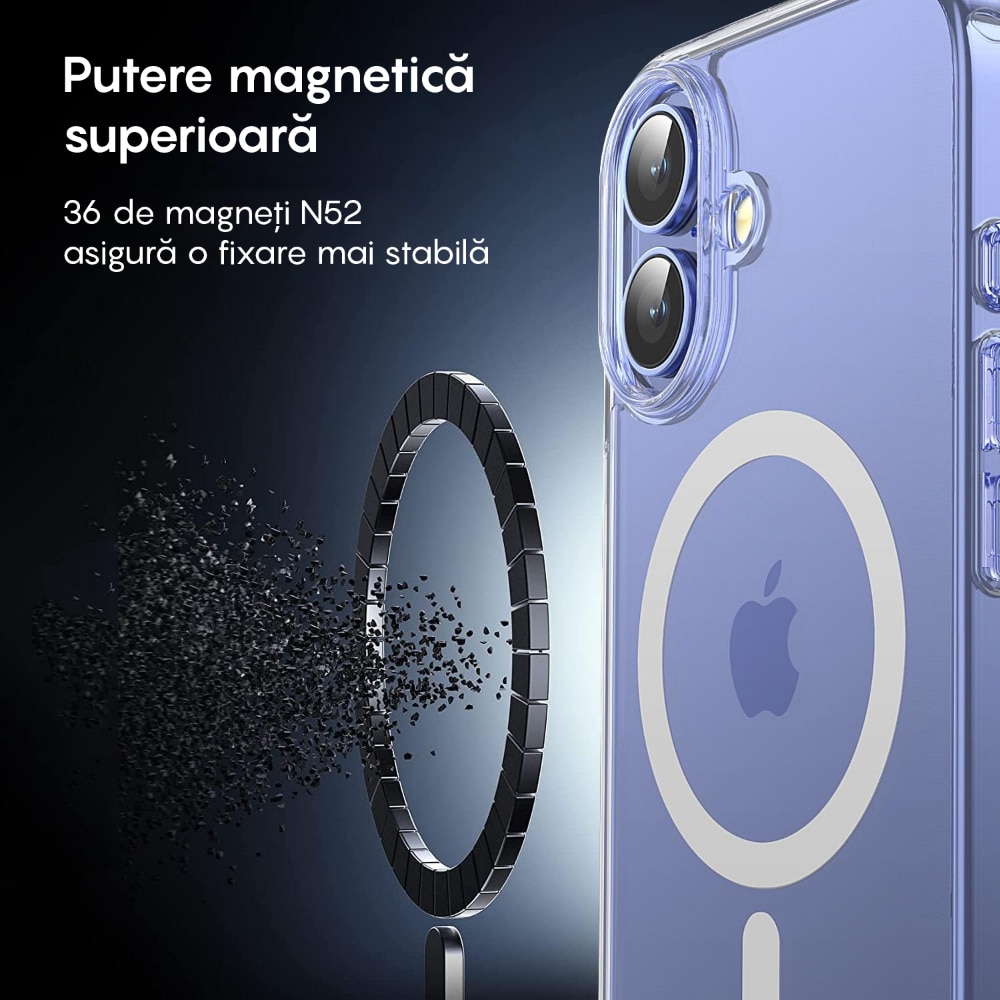 Husa compatibila cu Incarcare Magsafe pentru pentru Apple iPhone 16 Plus, CASEY STUDIOS™, Transparent, de Protectie, Slim, pentru Incarcare Wireless, Margini Ridicate pentru Protectia Ecranului si a Camerelor