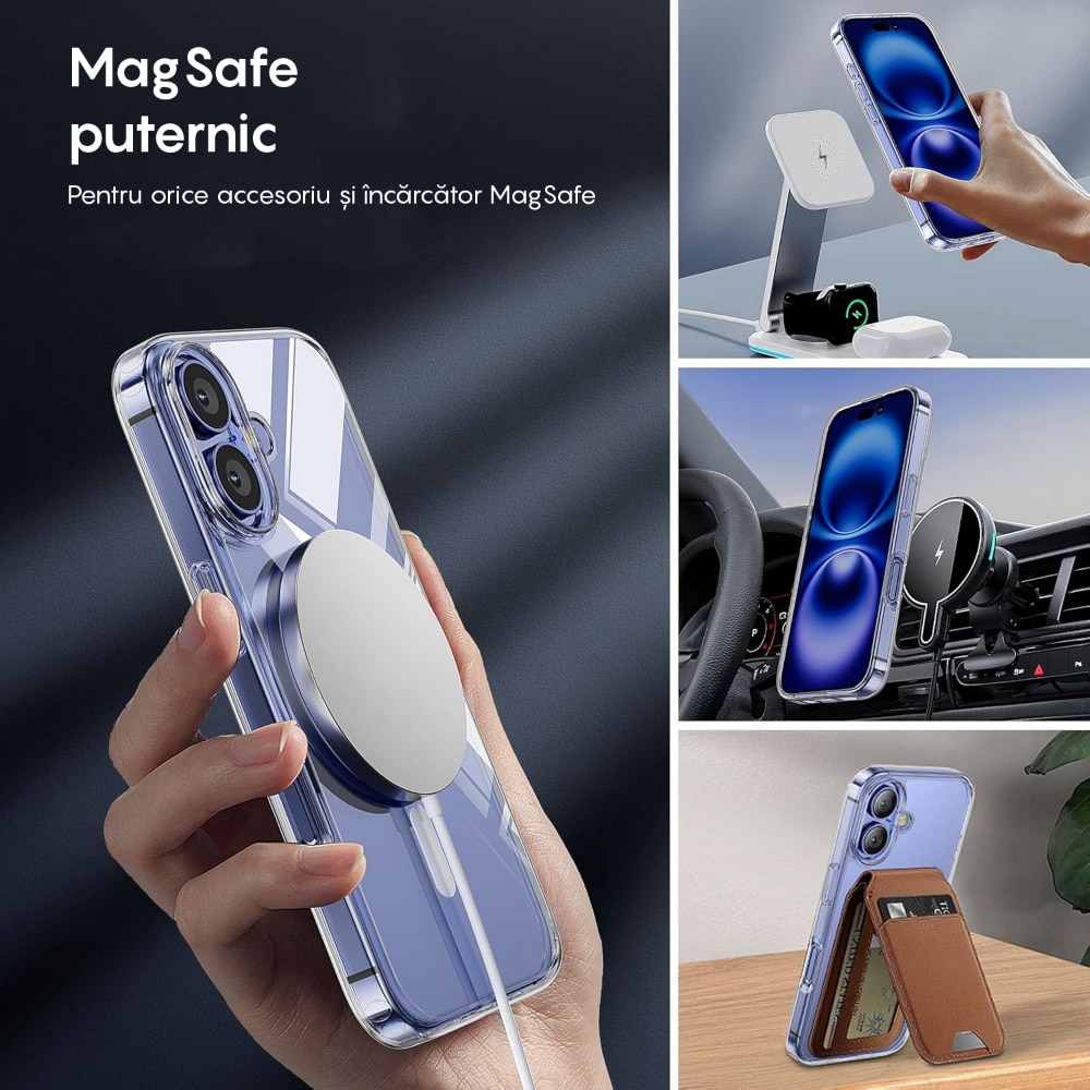 Husa compatibila cu Incarcare Magsafe pentru pentru Apple iPhone 16 Plus, CASEY STUDIOS™, Transparent, de Protectie, Slim, pentru Incarcare Wireless, Margini Ridicate pentru Protectia Ecranului si a Camerelor