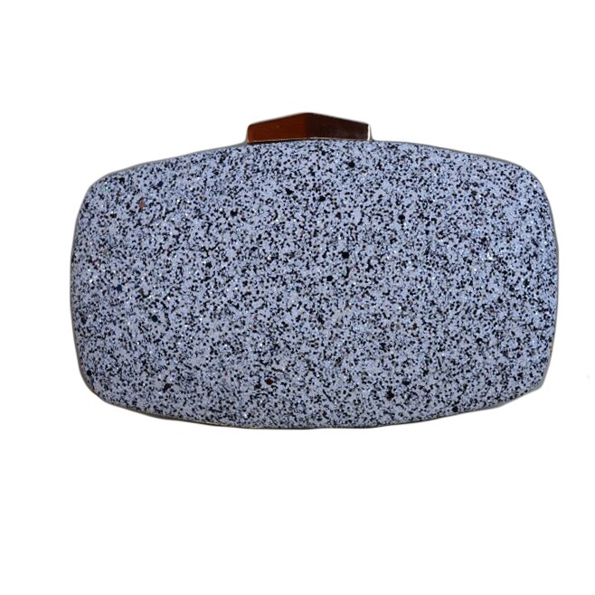 Poseta de ocazie cu design de sclipici aplicat, D&J Exclusive, alb-negru