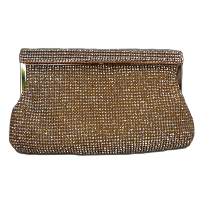 Poseta de seara gen plic, cu pietre lucioase aplicate, D&J Exclusive, aurie