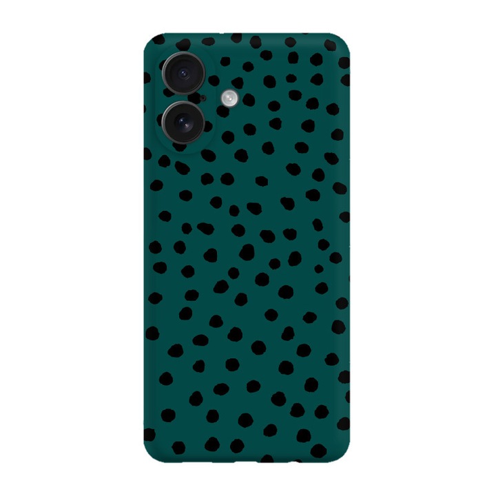 Husa pentru Telefon Apple Iphone 16 Plus, Silicon Caz Mat, Buline Boho, Verde Inchis, Etui Telefon Mat, [Tif 04E]