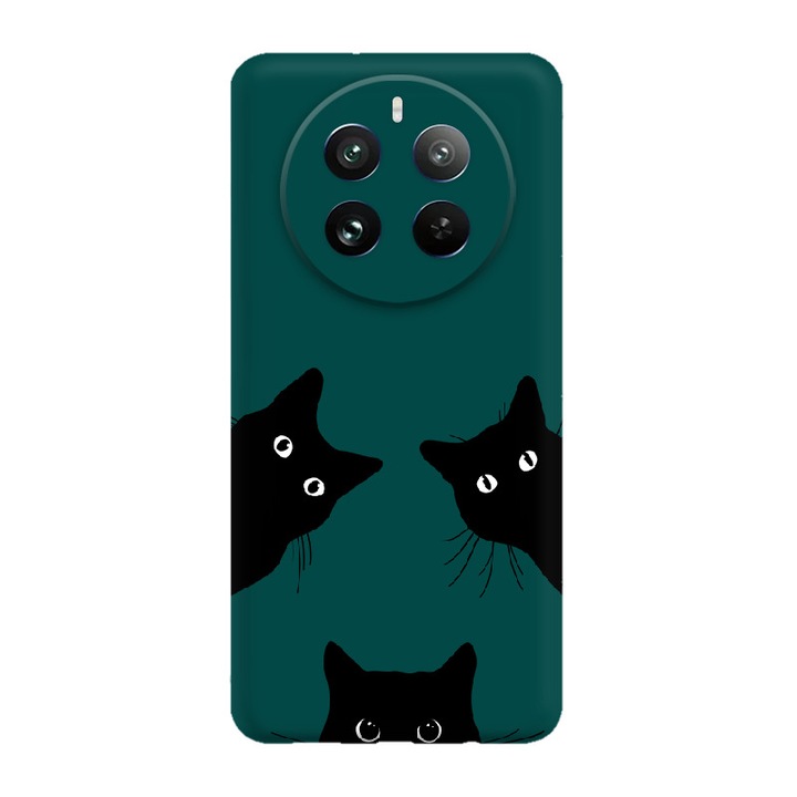 Husa pentru Telefon Realme 12 Pro Plus 5G, Silicon Caz Mat, Pisici Negre, Verde inchis, Etui Telefon Mat, [Tif 12E]