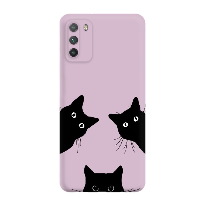 Husa pentru Telefon Oppo Reno 12 Pro 5G, Silicon Caz Mat, Pisici Negre, Fiolet, Etui Telefon Mat, [Tif 12E]