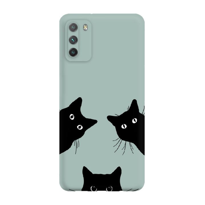 Husa pentru Telefon Oppo Reno 12 5G, Silicon Caz Mat, Pisici Negre, Verde, Etui Telefon Mat, [Tif 12E]