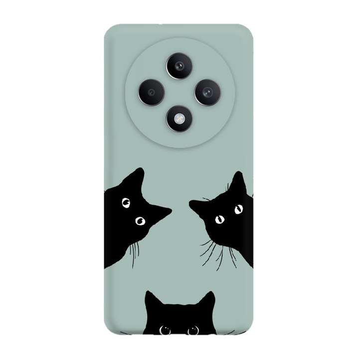 Husa pentru Telefon Oppo Reno 12 FS 5G, Silicon Caz Mat, Pisici Negre, Verde, Etui Telefon Mat, [Tif 12E]