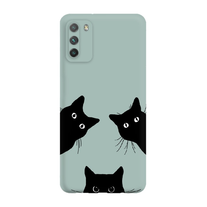 Husa pentru Telefon Oppo Reno 12 Pro 5G, Silicon Caz Mat, Pisici Negre, Verde, Etui Telefon Mat, [Tif 12E]