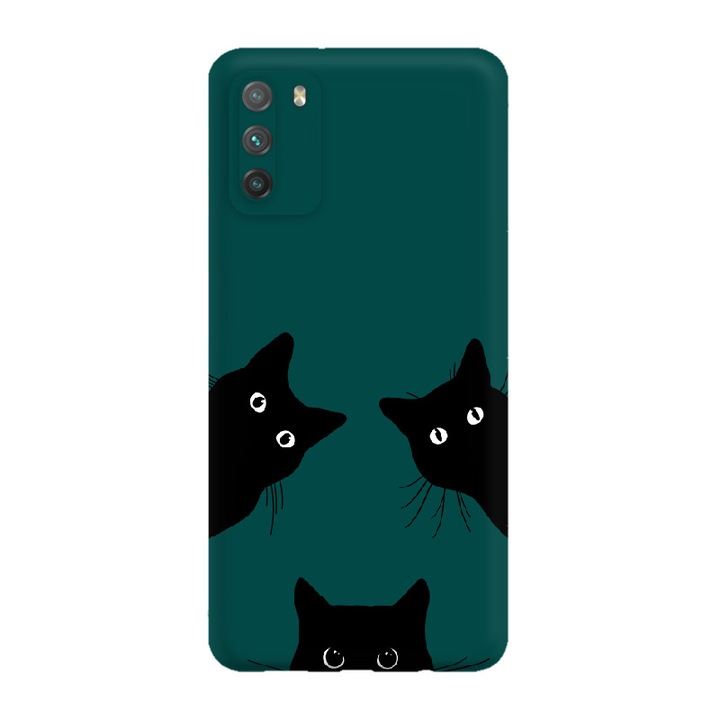 Husa pentru Telefon Oppo Reno 12 Pro 5G, Silicon Caz Mat, Pisici Negre, Verde inchis, Etui Telefon Mat, [Tif 12E]