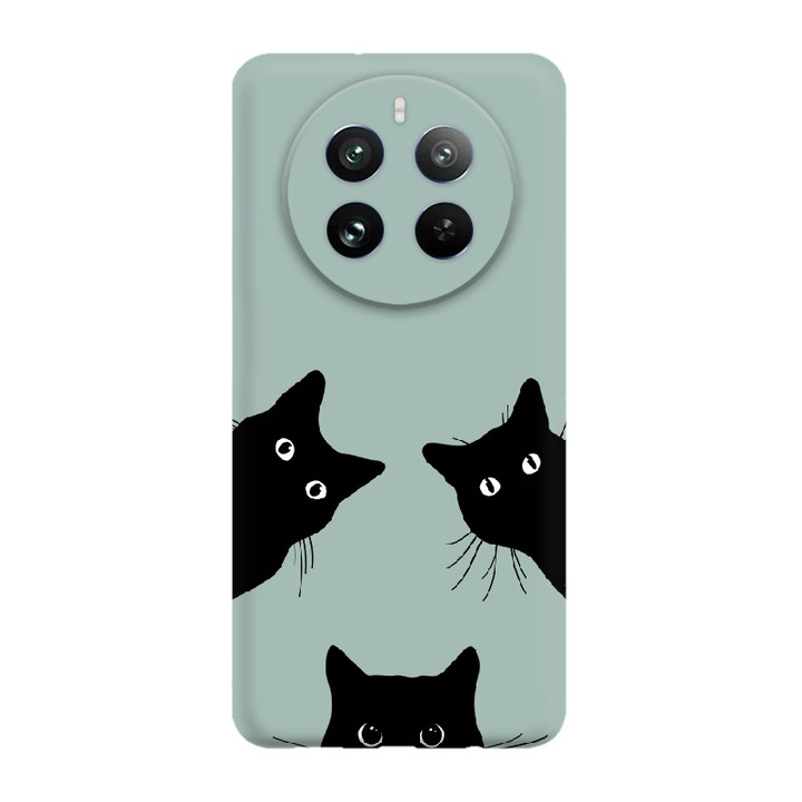 Husa pentru Telefon Realme 12 Pro Plus 5G, Silicon Caz Mat, Pisici Negre, Verde, Etui Telefon Mat, [Tif 12E]