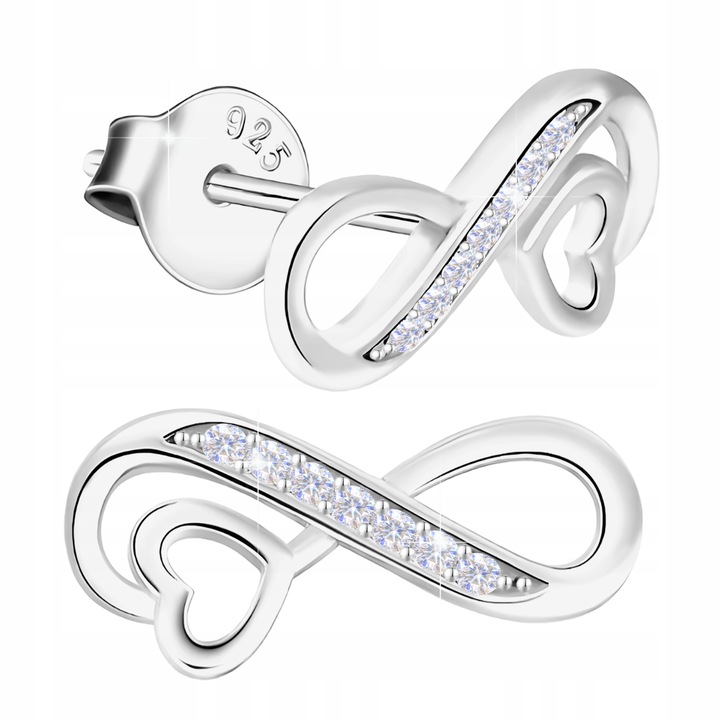 Cercei Dama, Larezo, Leverback, Argint 925, Zirconii, Motivul Infinitului, Antialergice, Greutate 1,4 g, Dimensiuni 6x14 mm, Ambalaj Premium, Argintiu
