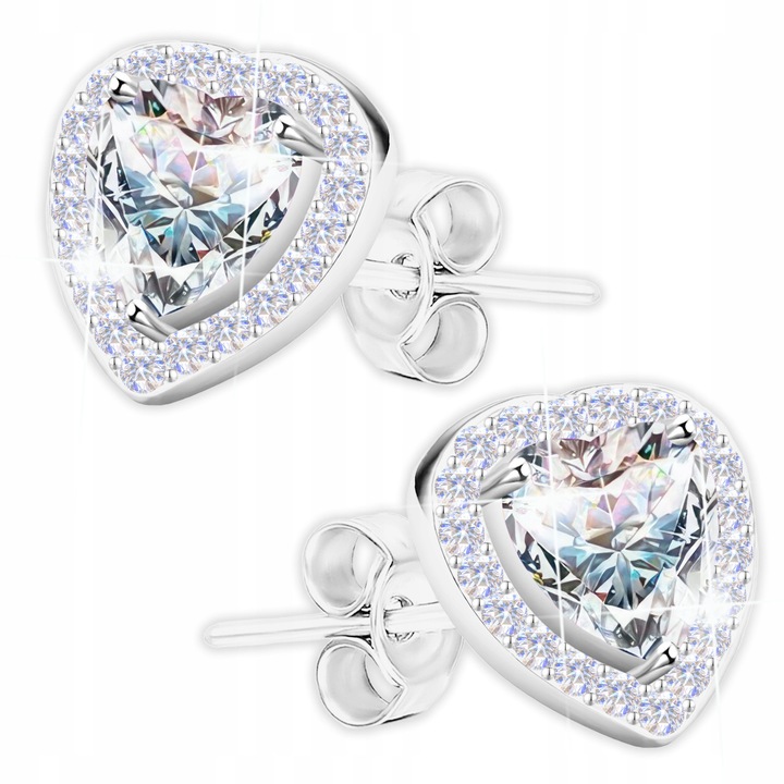 Cercei Dama, Larezo, Leverback, Inima, Argint 925, Zirconii, Antialergici,7 mm, Pentru Femei, Set Cu Cutie Cadou, Multicolor