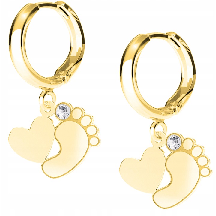 Cercei Dama, Larezo, Picioruse Aurii, Argint 925, Acoperite Cu Aur De 24K, Inchidere Engleza, Inaltimea Carligului 17 mm, Inaltimea Pandantivului 13,20 mm, Antialergice, La Set Cu Cutie Eleganta Pentru Bijuterii Cu Certificat De Calitate, Auriu