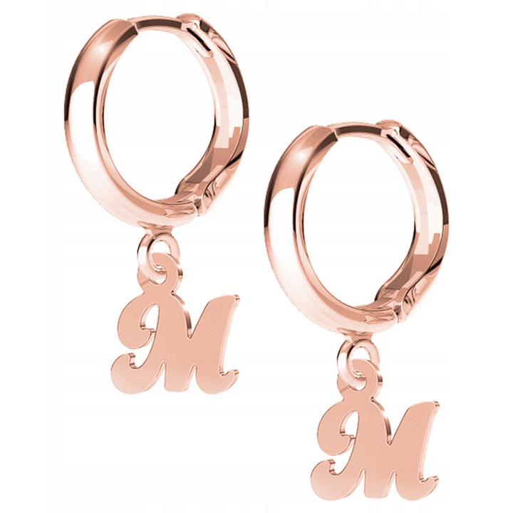 Cercei Dama, Larezo, Litera M, Argint 925 Acoperit Cu Aur Roz De 18 Karate, Pentru Femei, Motiv Litere, Inchidere Cercei Cu Sistem Englezesc, Inaltime 17 mm, Greutate 0,3 g, Set 1 Pereche De Cercei Intr-O Cutie Eleganta Pentru Bijuterii, Roz