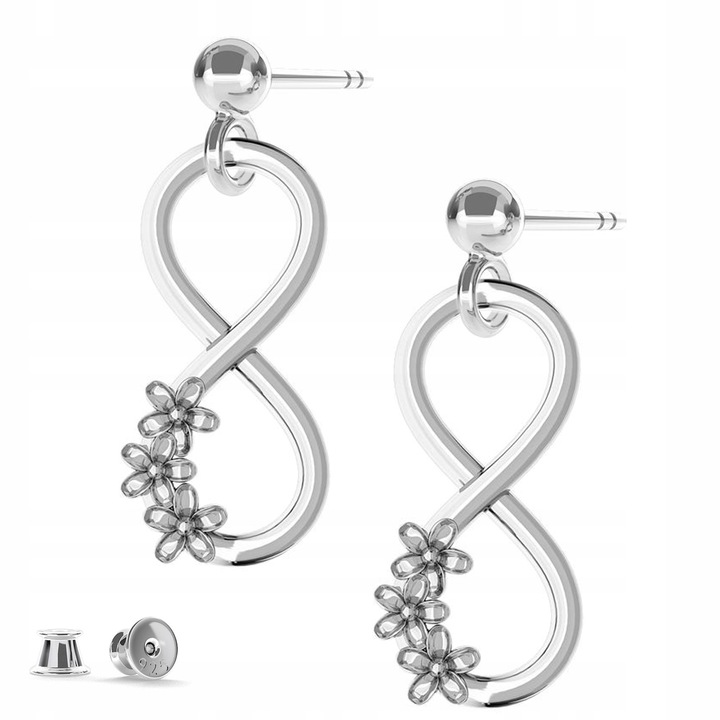 Cercei Dama, Larezo, Infinitate Floare, Argint 925, Semn De Infinitate, Pentru Femei, Inaltimea Pandantivului 7,7 mm, Inchidere Tip Stift, Antialergice, Lustruite Manual, Set Cu Cutie Pentru Bijuterii Premium, Argintiu