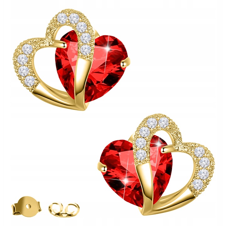 Cercei Dama, Larezo, Argint 925, Inimi Cristaline, Aurire 585, Zirconii, Antialergice, Dimensiuni 8x10 mm, Lungimea Stiftului 11 mm, Greutate 1,5 g, Pentru Femei, Set Cu Cutie Pentru Bijuterii Premium, Multicolor