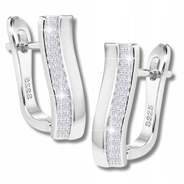 Női fülbevaló, Larezo, Ezüst, Téglalapok, Cirkónia, 925, Geometrikus, 19 mm magasság, 5 mm szélesség, Antiallergén, Nőknek, Angol zár, 2.4 g, Szett prémium ékszerdobozzal, Ezüst