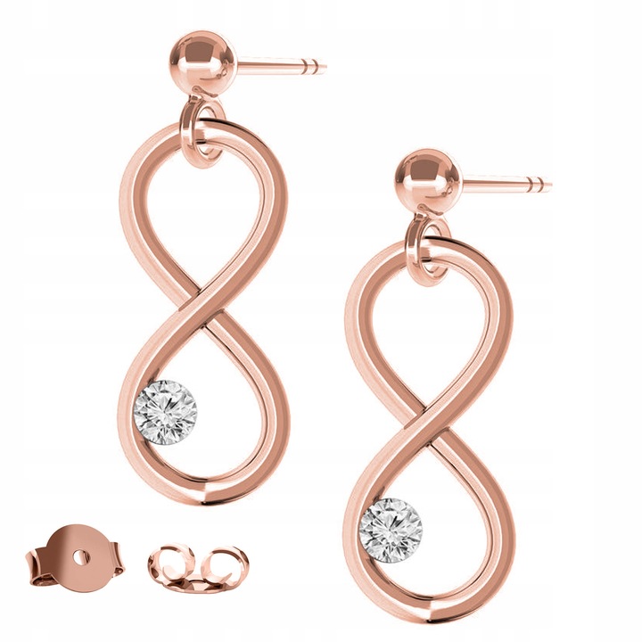 Cercei Dama, Larezo, Infinitate, Argint 925 Acoperit Cu Aur Roz De 18 Karate, Antialergic, Pentru Femei, Inaltimea Pandantivului 7,60 mm, Inchidere Cu Tija, Set Cu Cutie Pentru Bijuterii Premium, Roz