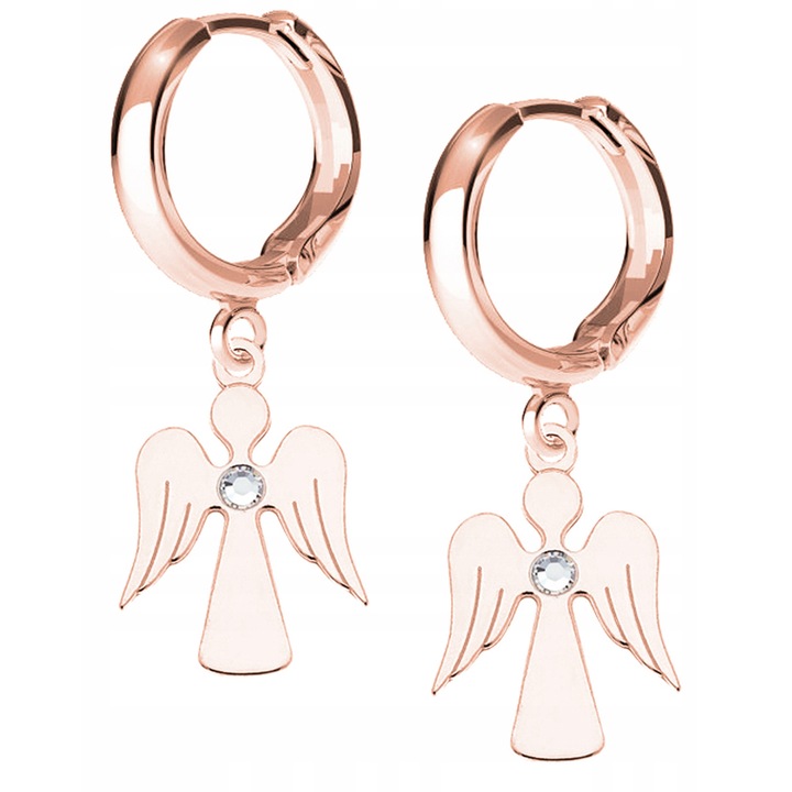 Cercei Dama, Larezo, Ingeras, Argint 925 Acoperit Cu Aur Roz De 18 Karate, Lungime 1,7 cm, Inchidere Tip Tortita Englezeasca, Antialergic, Pentru Femei, In Set Cutie Pentru Bijuterii Premium, Roz