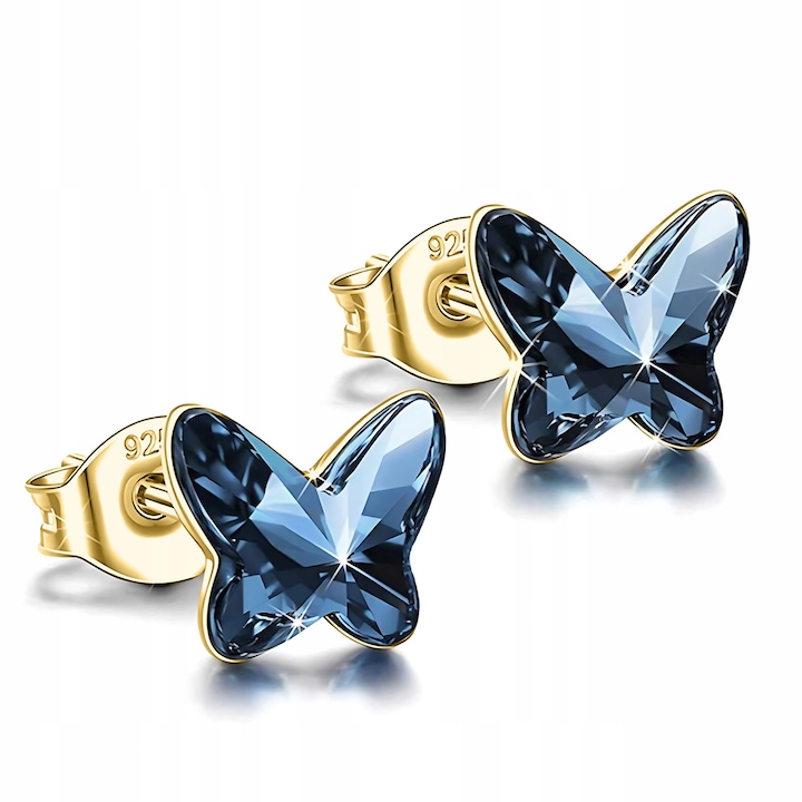 Cercei Dama, Larezo, Leverback, Fluturi Din Cristal, Argint 925 Acoperit Cu Aur 585, Zirconii, Lungime 0,7 cm, Greutate 1,8 g, Antialergice, Set Cu Cutie Pentru Bijuterii Premium, Multicolor