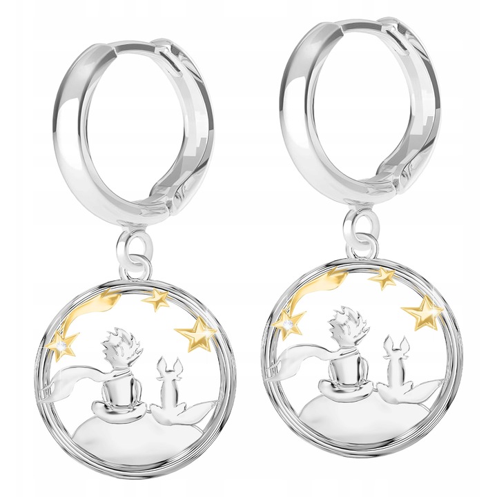 Női fülbevaló, Larezo, A kis herceg, 925 ezüst, Cirkónia, Angol fülbevaló, Teljes magasság 34 mm, Súly 5 g, Antiallergén, Kézi polírozás, Szett prémium ékszerdobozzal, Ezüst