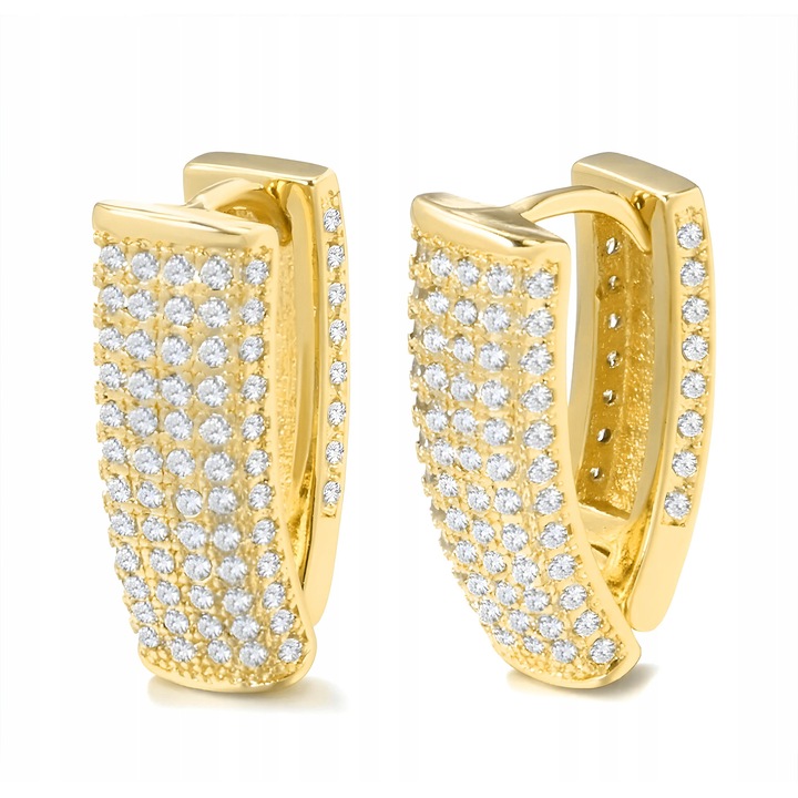 Cercei Dama, Larezo, Leverback, Litera V, Argint 925 Acoperit Cu Aur 999, Zirconii, Greutate 6,6-7,3 g, Inchidere Englezeasca, Pentru Femei, Set Cu Cutie Pentru Bijuterii Premium, Auriu