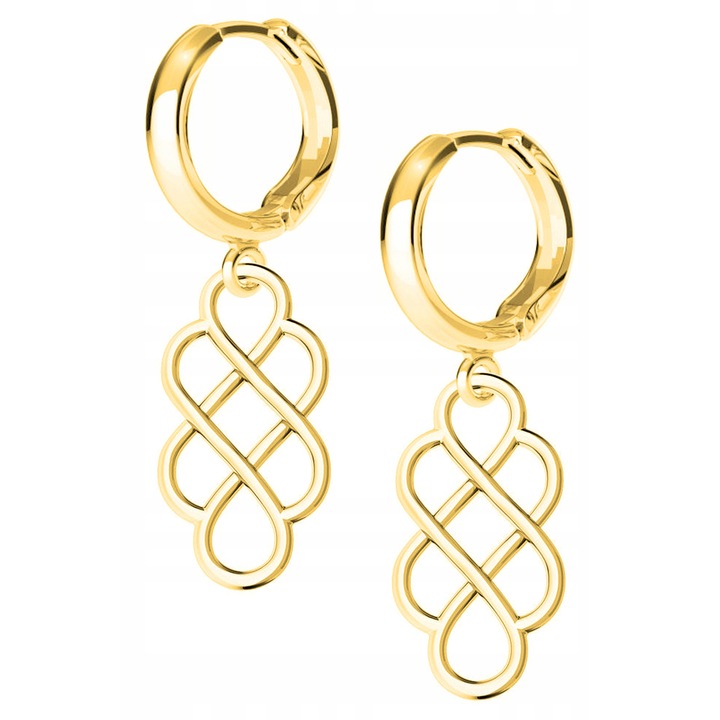 Cercei Dama, Larezo, Pandantiv Perforat, Argint 925 Acoperit Cu Aur De 24K, Lungime 2 cm, Inchidere Englezeasca, Antialergic, Pentru Femei, Set Cu Cutie Pentru Bijuterii Premium, Auriu