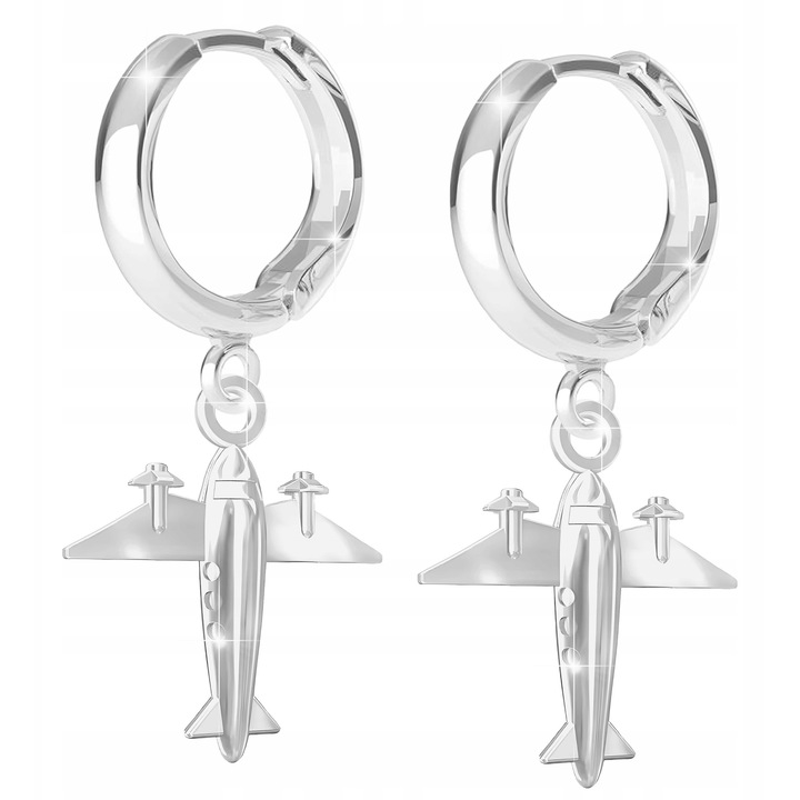 Cercei Dama, Larezo, Argint, Avioane, Argint 925, Antialergice, Inchidere Tip Englezesc, Inaltime 32 mm, Latime 15 mm, Greutate 3,4 g, Set Cu Cutie Pentru Bijuterii Premium, Argintiu